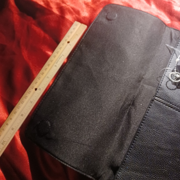 BCBG Paris Evening Purse large long cluth black gold hardware leather mini bag - Picture 9 of 12